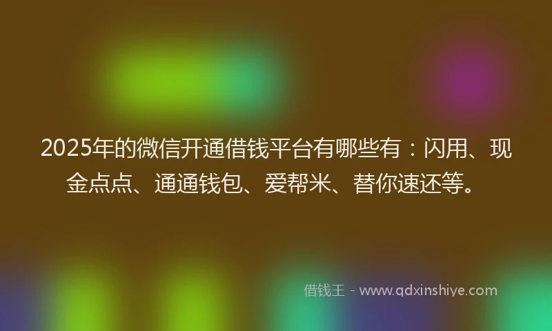2025年的微信开通借钱平台有哪些有：闪用、现金点点、通通钱包、爱帮米、替你速还等。