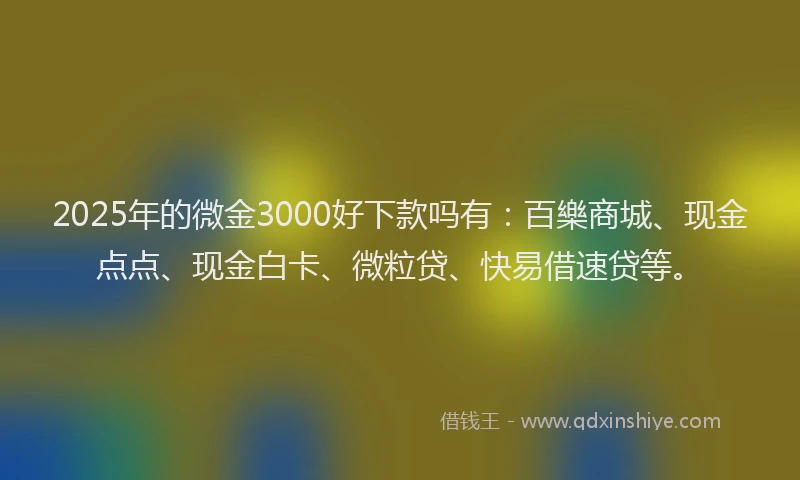 2025年的微金3000好下款吗有：百樂商城、现金点点、现金白卡、微粒贷、快易借速贷等。