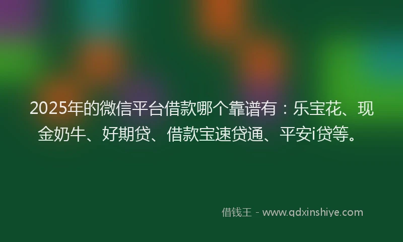 2025年的微信平台借款哪个靠谱有：乐宝花、现金奶牛、好期贷、借款宝速贷通、平安i贷等。