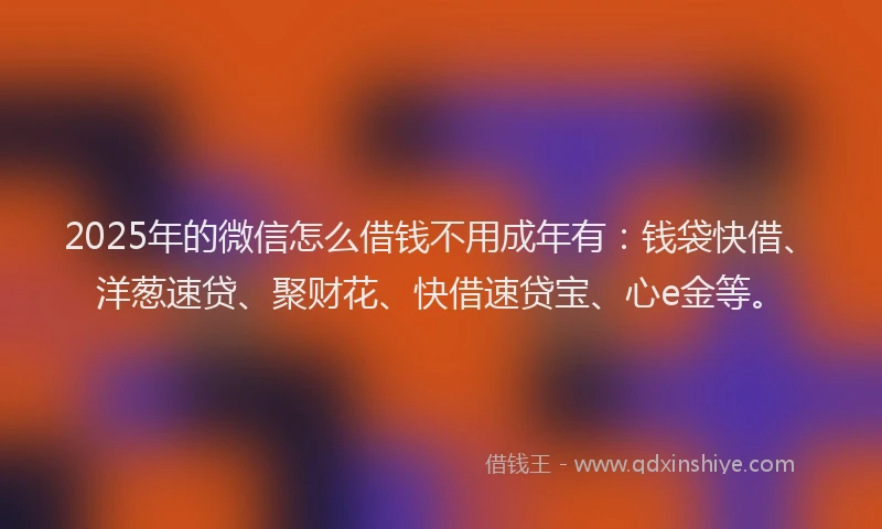 2025年的微信怎么借钱不用成年有：钱袋快借、洋葱速贷、聚财花、快借速贷宝、心e金等。