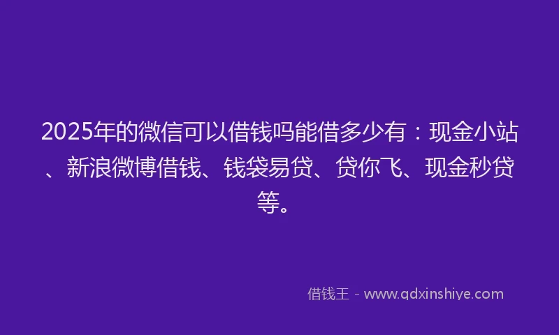 2025年的微信可以借钱吗能借多少有：现金小站、新浪微博借钱、钱袋易贷、贷你飞、现金秒贷等。