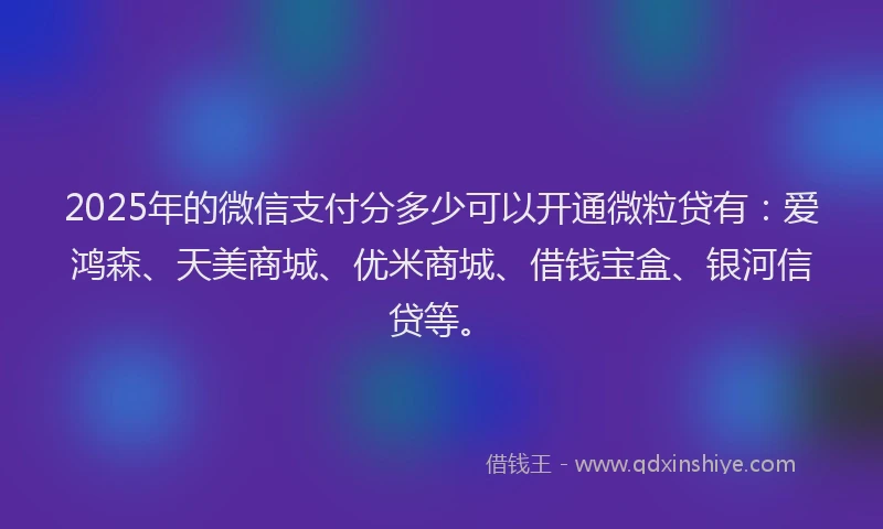 2025年的微信支付分多少可以开通微粒贷有：爱鸿森、天美商城、优米商城、借钱宝盒、银河信贷等。