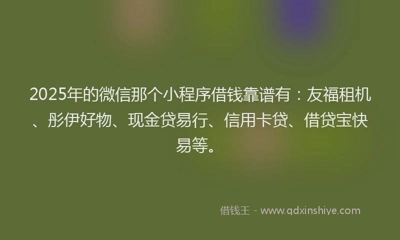 2025年的微信那个小程序借钱靠谱有：友福租机、彤伊好物、现金贷易行、信用卡贷、借贷宝快易等。