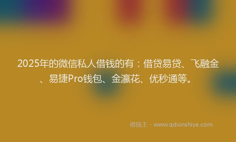 2025年的微信私人借钱的有：借贷易贷、飞融金、易捷Pro钱包、金瀛花、优秒通等。