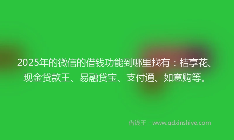 2025年的微信的借钱功能到哪里找有：桔享花、现金贷款王、易融贷宝、支付通、如意购等。