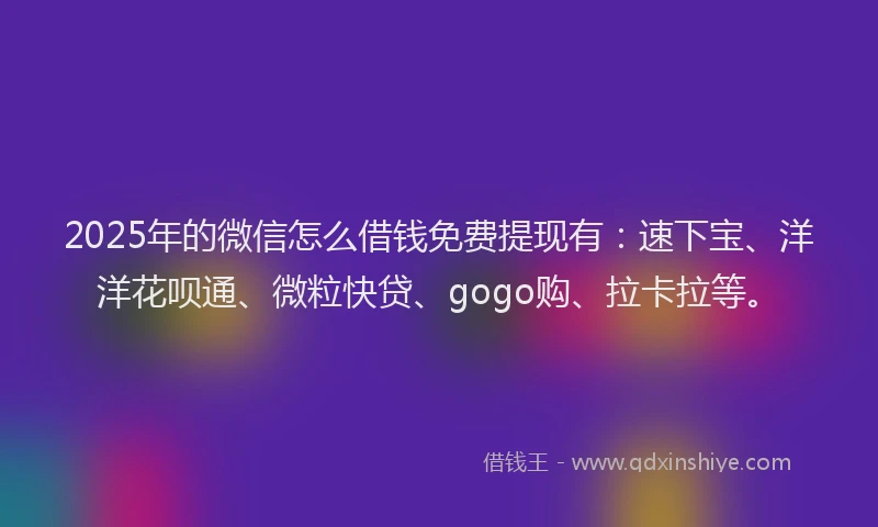 2025年的微信怎么借钱免费提现有：速下宝、洋洋花呗通、微粒快贷、gogo购、拉卡拉等。