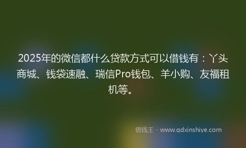2025年的微信都什么贷款方式可以借钱有：丫头商城、钱袋速融、瑞信Pro钱包、羊小购、友福租机等。