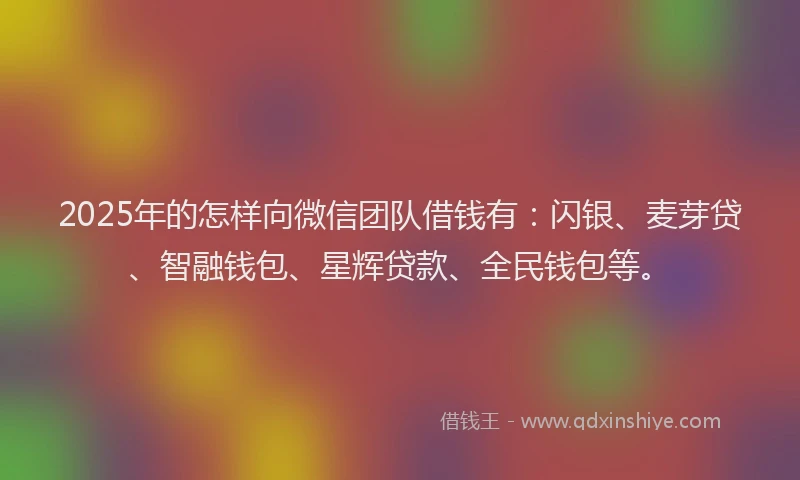 2025年的怎样向微信团队借钱有：闪银、麦芽贷、智融钱包、星辉贷款、全民钱包等。