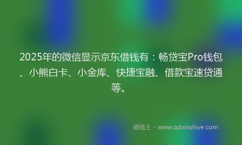 2025年的微信显示京东借钱有：畅贷宝Pro钱包、小熊白卡、小金库、快捷宝融、借款宝速贷通等。