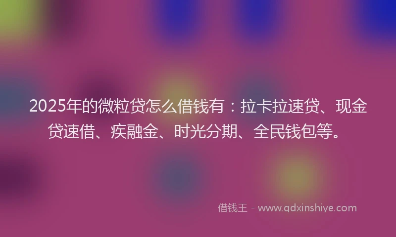 2025年的微粒贷怎么借钱有：拉卡拉速贷、现金贷速借、疾融金、时光分期、全民钱包等。