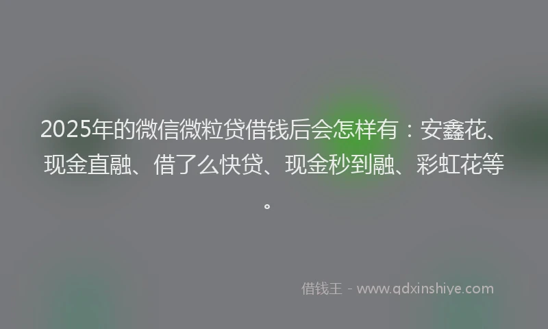 2025年的微信微粒贷借钱后会怎样有：安鑫花、现金直融、借了么快贷、现金秒到融、彩虹花等。