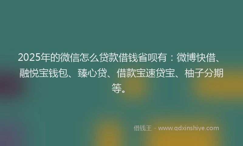 2025年的微信怎么贷款借钱省呗有：微博快借、融悦宝钱包、臻心贷、借款宝速贷宝、柚子分期等。