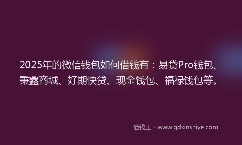 2025年的微信钱包如何借钱有：易贷Pro钱包、秉鑫商城、好期快贷、现金钱包、福禄钱包等。