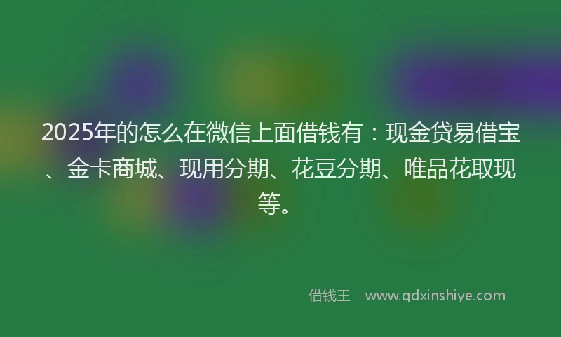 2025年的怎么在微信上面借钱有：现金贷易借宝、金卡商城、现用分期、花豆分期、唯品花取现等。