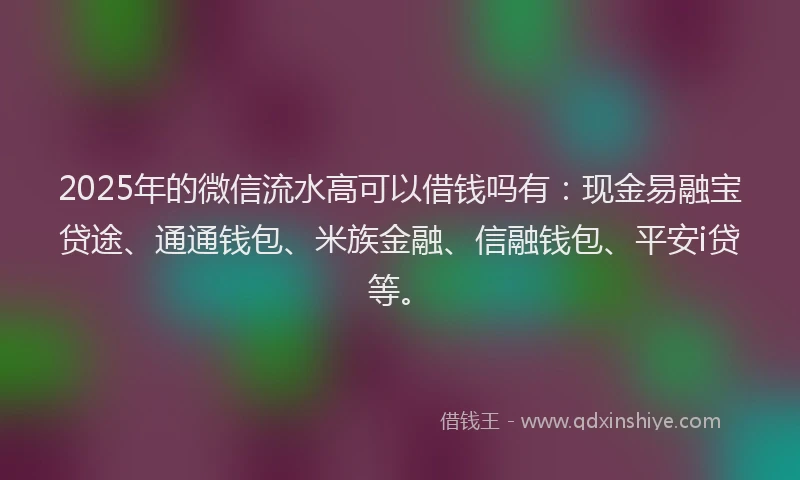 2025年的微信流水高可以借钱吗有：现金易融宝贷途、通通钱包、米族金融、信融钱包、平安i贷等。