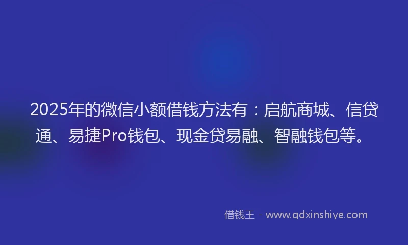 2025年的微信小额借钱方法有：启航商城、信贷通、易捷Pro钱包、现金贷易融、智融钱包等。