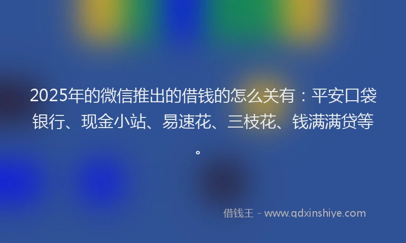 2025年的微信推出的借钱的怎么关有：平安口袋银行、现金小站、易速花、三枝花、钱满满贷等。