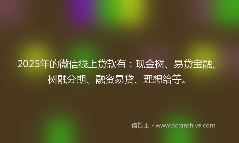 2025年的微信线上贷款有：现金树、易贷宝融、树融分期、融资易贷、理想给等。