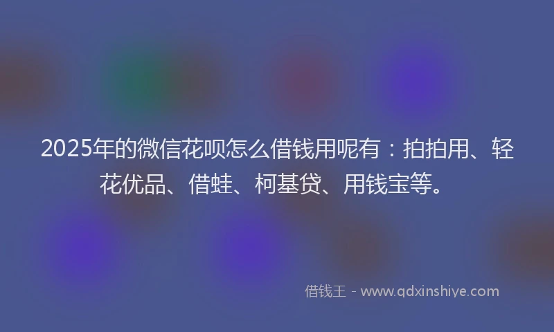 2025年的微信花呗怎么借钱用呢有：拍拍用、轻花优品、借蛙、柯基贷、用钱宝等。