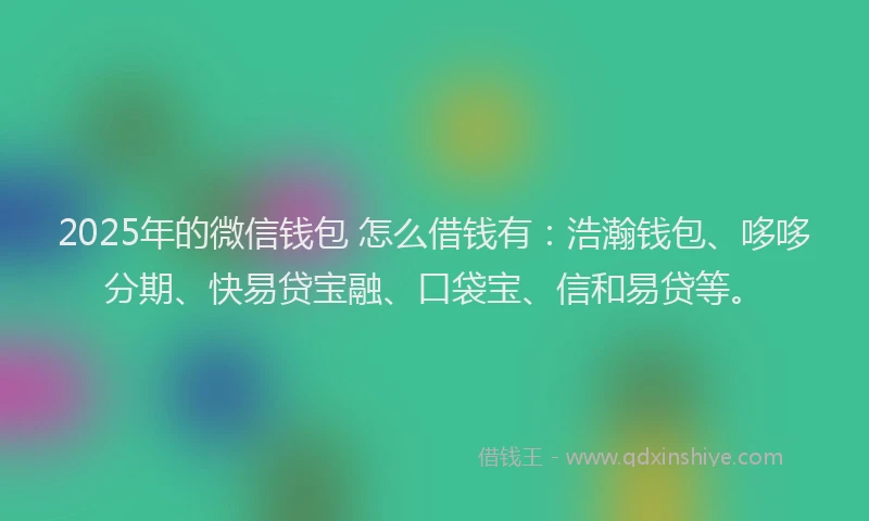 2025年的微信钱包 怎么借钱有：浩瀚钱包、哆哆分期、快易贷宝融、口袋宝、信和易贷等。
