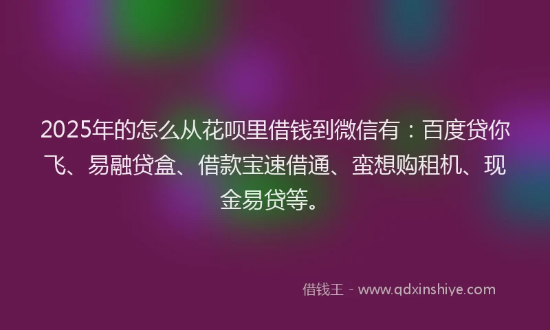 2025年的怎么从花呗里借钱到微信有：百度贷你飞、易融贷盒、借款宝速借通、蛮想购租机、现金易贷等。