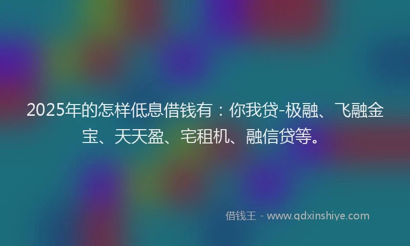 2025年的怎样低息借钱有：你我贷-极融、飞融金宝、天天盈、宅租机、融信贷等。