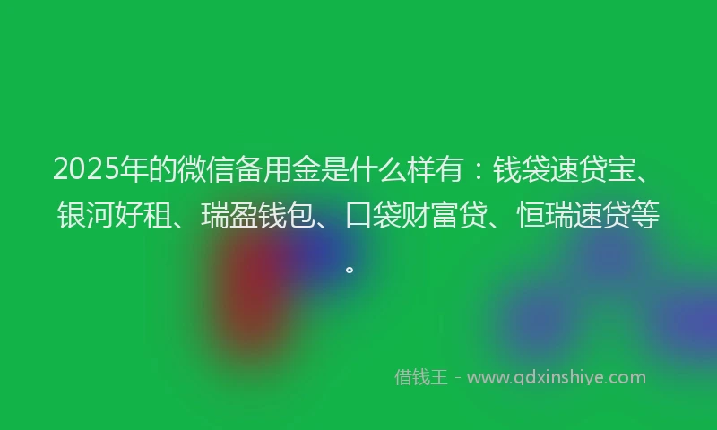 2025年的微信备用金是什么样有：钱袋速贷宝、银河好租、瑞盈钱包、口袋财富贷、恒瑞速贷等。