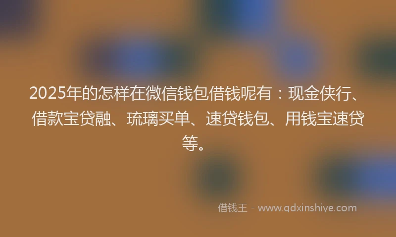 2025年的怎样在微信钱包借钱呢有：现金侠行、借款宝贷融、琉璃买单、速贷钱包、用钱宝速贷等。