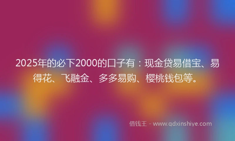 2025年的必下2000的口子有：现金贷易借宝、易得花、飞融金、多多易购、樱桃钱包等。