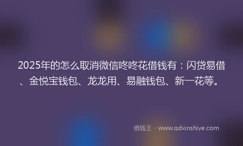 2025年的怎么取消微信咚咚花借钱有：闪贷易借、金悦宝钱包、龙龙用、易融钱包、新一花等。