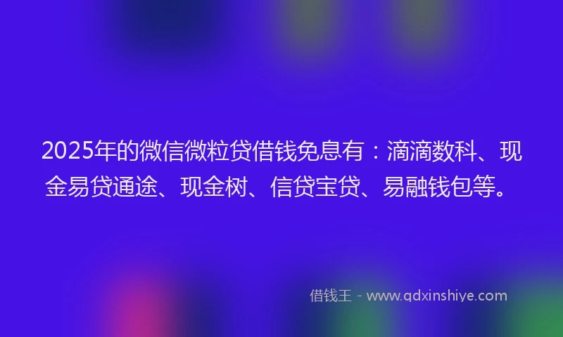 2025年的微信微粒贷借钱免息有：滴滴数科、现金易贷通途、现金树、信贷宝贷、易融钱包等。