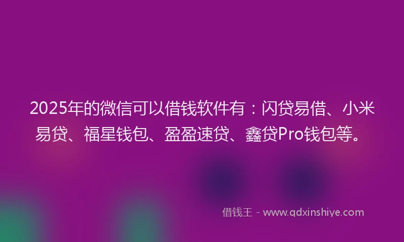 2025年的微信可以借钱软件有：闪贷易借、小米易贷、福星钱包、盈盈速贷、鑫贷Pro钱包等。