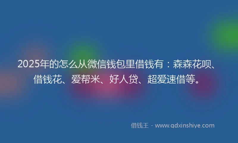 2025年的怎么从微信钱包里借钱有：森森花呗、借钱花、爱帮米、好人贷、超爱速借等。