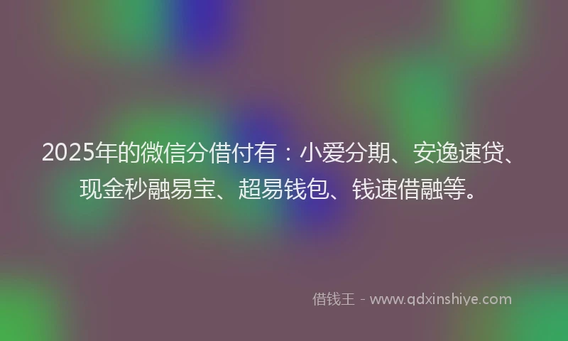 2025年的微信分借付有：小爱分期、安逸速贷、现金秒融易宝、超易钱包、钱速借融等。