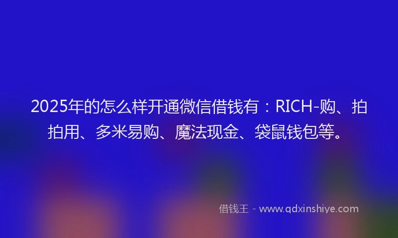 2025年的怎么样开通微信借钱有：RICH-购、拍拍用、多米易购、魔法现金、袋鼠钱包等。