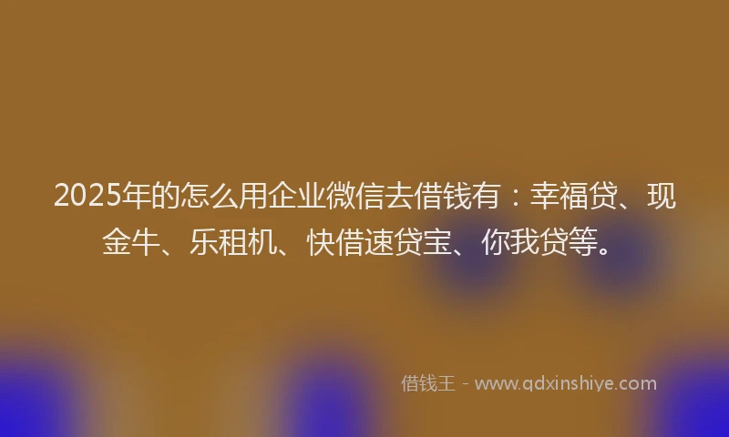 2025年的怎么用企业微信去借钱有：幸福贷、现金牛、乐租机、快借速贷宝、你我贷等。