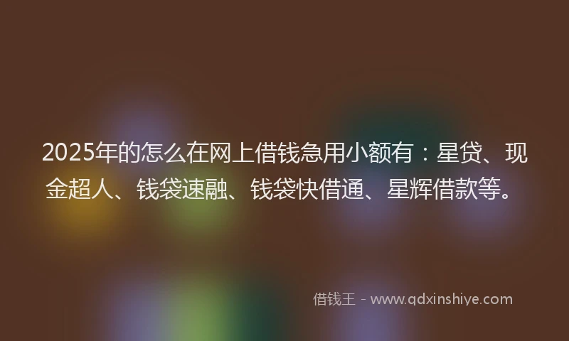 2025年的怎么在网上借钱急用小额有：星贷、现金超人、钱袋速融、钱袋快借通、星辉借款等。