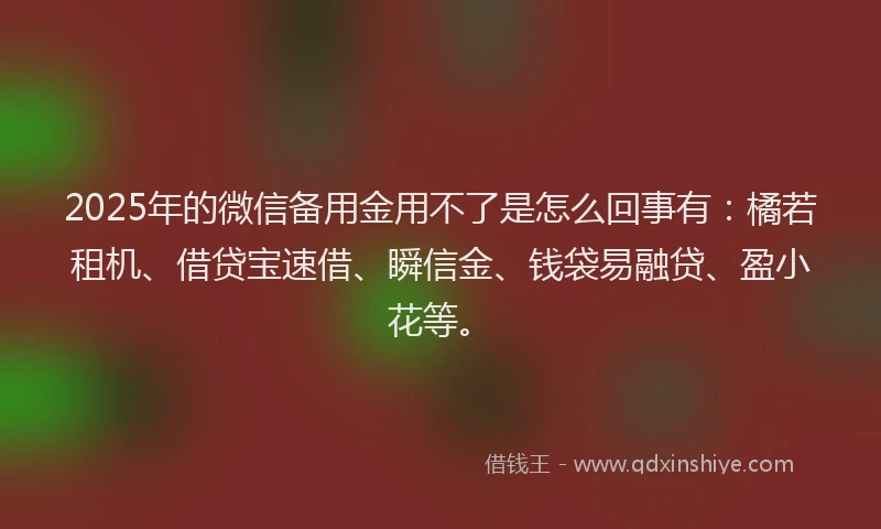 2025年的微信备用金用不了是怎么回事有：橘若租机、借贷宝速借、瞬信金、钱袋易融贷、盈小花等。
