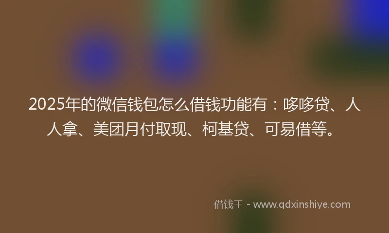 2025年的微信钱包怎么借钱功能有：哆哆贷、人人拿、美团月付取现、柯基贷、可易借等。