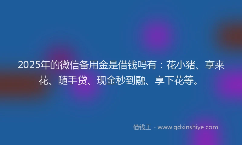 2025年的微信备用金是借钱吗有：花小猪、享来花、随手贷、现金秒到融、享下花等。