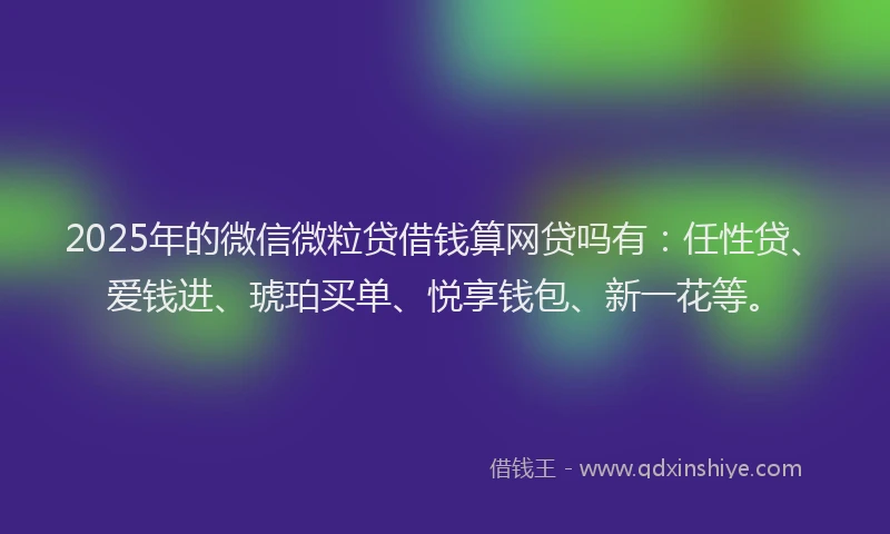 2025年的微信微粒贷借钱算网贷吗有：任性贷、爱钱进、琥珀买单、悦享钱包、新一花等。