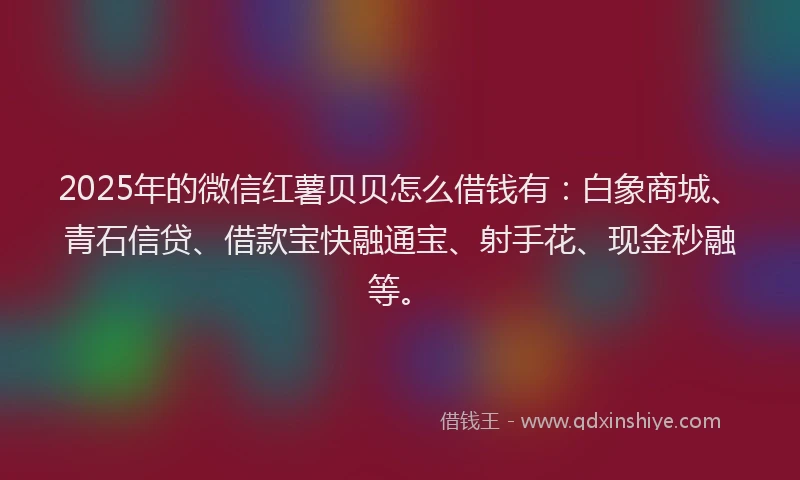 2025年的微信红薯贝贝怎么借钱有：白象商城、青石信贷、借款宝快融通宝、射手花、现金秒融等。