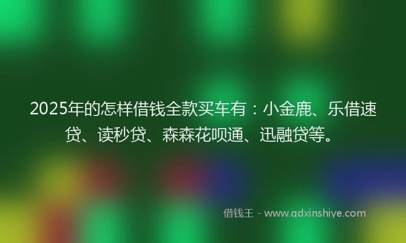 2025年的怎样借钱全款买车有：小金鹿、乐借速贷、读秒贷、森森花呗通、迅融贷等。