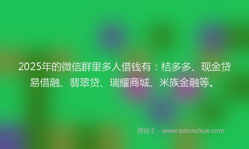 2025年的微信群里多人借钱有：桔多多、现金贷易借融、翡翠贷、瑞耀商城、米族金融等。