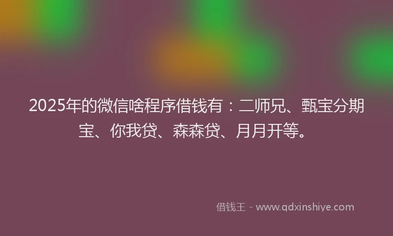 2025年的微信啥程序借钱有：二师兄、甄宝分期宝、你我贷、森森贷、月月开等。
