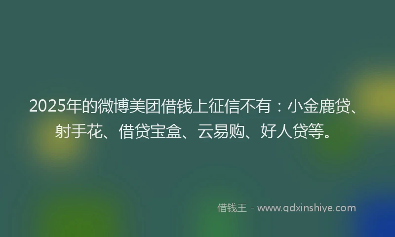 2025年的微博美团借钱上征信不有：小金鹿贷、射手花、借贷宝盒、云易购、好人贷等。