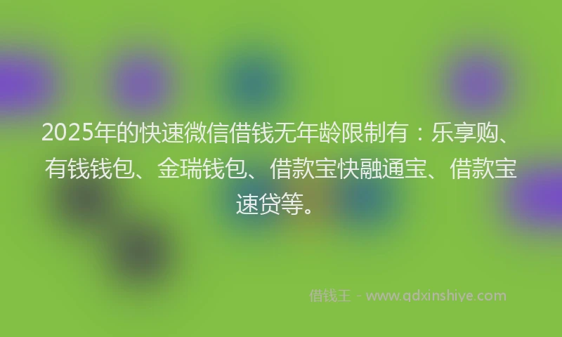 2025年的快速微信借钱无年龄限制有：乐享购、有钱钱包、金瑞钱包、借款宝快融通宝、借款宝速贷等。