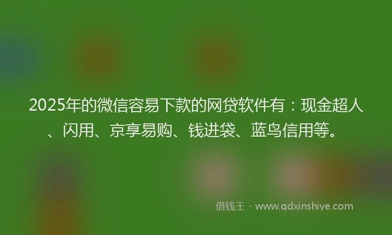 2025年的微信容易下款的网贷软件有：现金超人、闪用、京享易购、钱进袋、蓝鸟信用等。