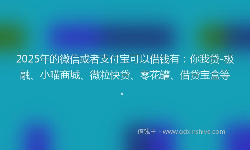 2025年的微信或者支付宝可以借钱有：你我贷-极融、小喵商城、微粒快贷、零花罐、借贷宝盒等。