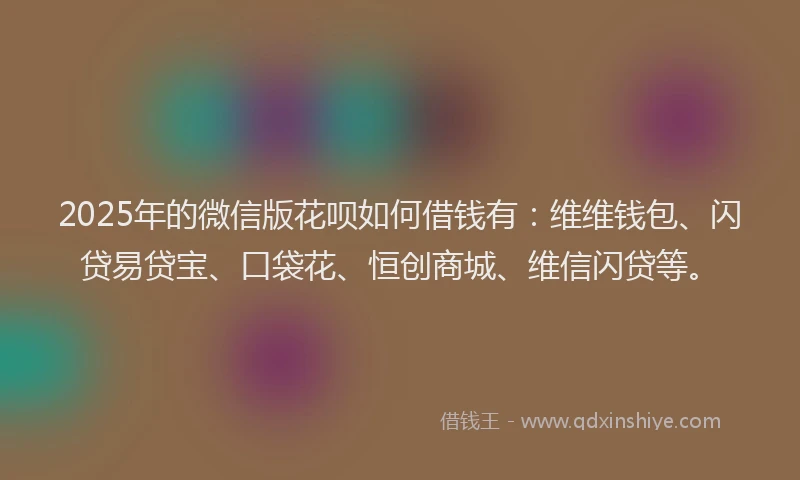 2025年的微信版花呗如何借钱有：维维钱包、闪贷易贷宝、口袋花、恒创商城、维信闪贷等。